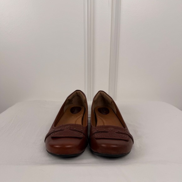 Clarks Shoes - Clarks Artisan Womens Brown Leather Wedge Loafers Round Toe Shoes 10M 66536